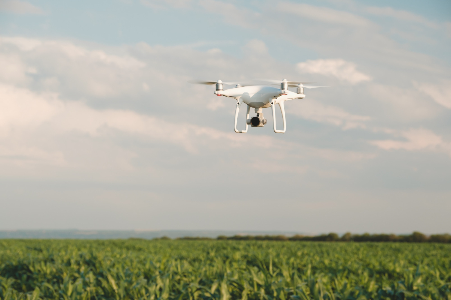 Agricultura de precisão promete reduzir custos e ser o futuro do agro - white-drone-hovering-in-a-bright-blue-sky